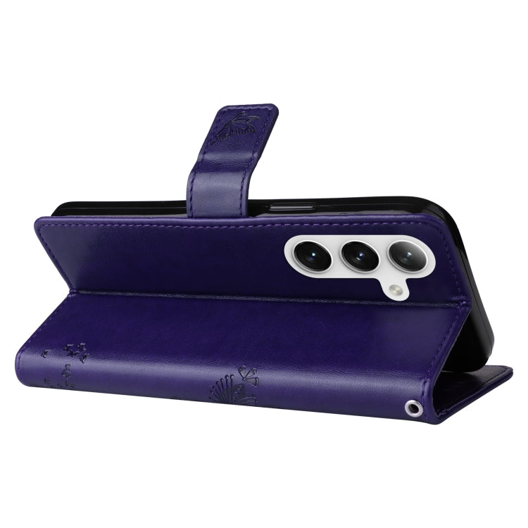 For Samsung Galaxy S25 / S24 5G Tree & Cat Embossed Pattern Flip Leather Phone Case(Purple) - Galaxy S25 5G Cases by PMC Jewellery | Online Shopping South Africa | PMC Jewellery | Buy Now Pay Later Mobicred