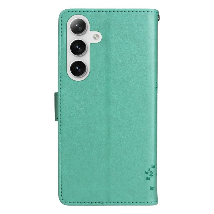 For Samsung Galaxy S25+ / S24+ 5G Tree & Cat Embossed Pattern Flip Leather Phone Case(Green) - Galaxy S25+ 5G Cases by PMC Jewellery | Online Shopping South Africa | PMC Jewellery | Buy Now Pay Later Mobicred