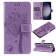 For Samsung Galaxy S25+ / S24+ 5G Tree & Cat Embossed Pattern Flip Leather Phone Case(Light Purple) - Galaxy S25+ 5G Cases by PMC TechLife | Online Shopping South Africa | PMC TechLife | Buy Now Pay Later Mobicred