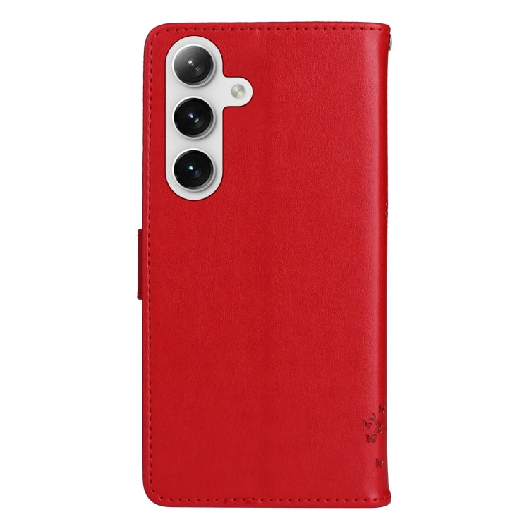 For Samsung Galaxy S25+ / S24+ 5G Tree & Cat Embossed Pattern Flip Leather Phone Case(Red) - Galaxy S25+ 5G Cases by PMC Jewellery | Online Shopping South Africa | PMC Jewellery | Buy Now Pay Later Mobicred