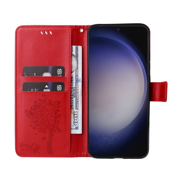 For Samsung Galaxy S25+ / S24+ 5G Tree & Cat Embossed Pattern Flip Leather Phone Case(Red) - Galaxy S25+ 5G Cases by PMC Jewellery | Online Shopping South Africa | PMC Jewellery | Buy Now Pay Later Mobicred