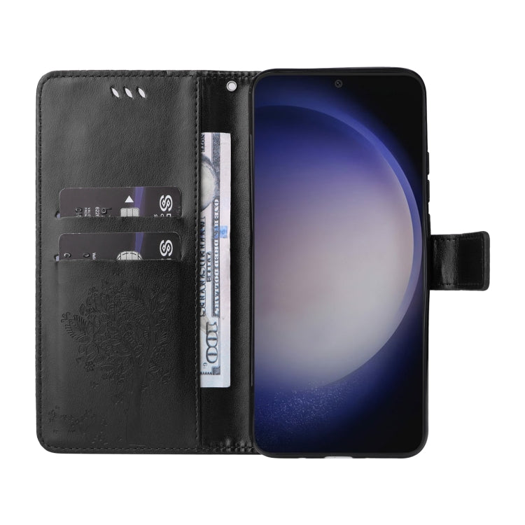 For Samsung Galaxy S25+ / S24+ 5G Tree & Cat Embossed Pattern Flip Leather Phone Case(Black)