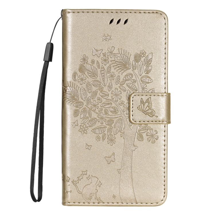 For Samsung Galaxy S25+ / S24+ 5G Tree & Cat Embossed Pattern Flip Leather Phone Case(Gold) - Galaxy S25+ 5G Cases by PMC Jewellery | Online Shopping South Africa | PMC Jewellery | Buy Now Pay Later Mobicred