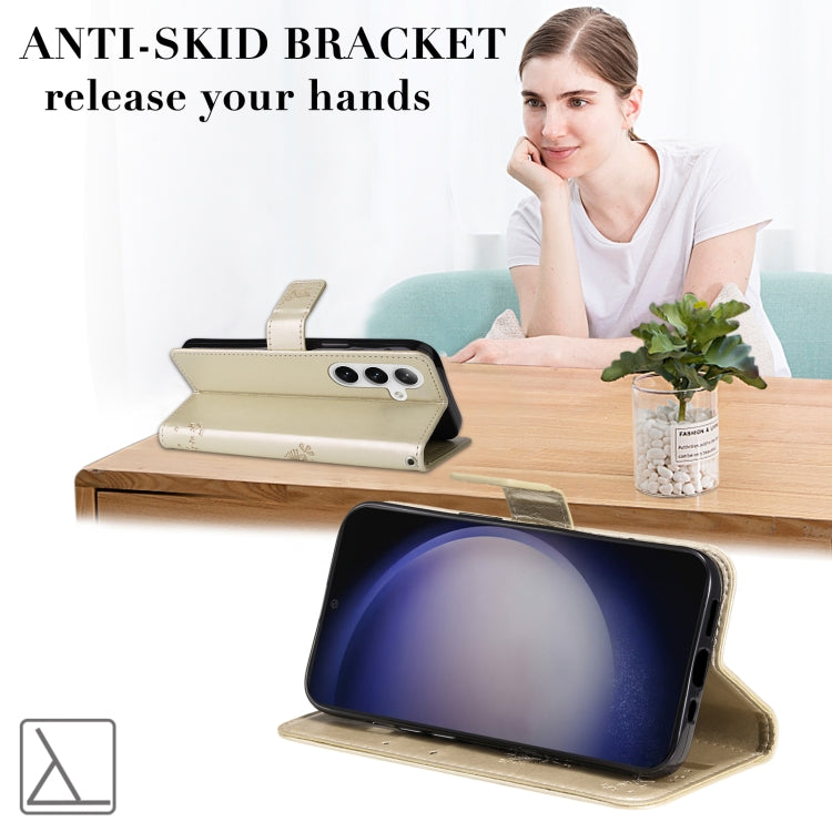 For Samsung Galaxy S25+ / S24+ 5G Tree & Cat Embossed Pattern Flip Leather Phone Case(Gold) - Galaxy S25+ 5G Cases by PMC Jewellery | Online Shopping South Africa | PMC Jewellery | Buy Now Pay Later Mobicred