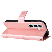 For Samsung Galaxy S25+ / S24+ 5G Tree & Cat Embossed Pattern Flip Leather Phone Case(Rose Gold)