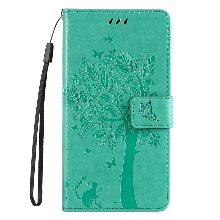 For Samsung Galaxy S25 Ultra 5G Tree & Cat Embossed Pattern Flip Leather Phone Case(Green)