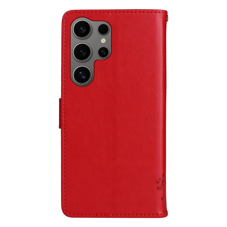 For Samsung Galaxy S25 Ultra 5G Tree & Cat Embossed Pattern Flip Leather Phone Case(Red) - Galaxy S25 Ultra 5G Cases by PMC Jewellery | Online Shopping South Africa | PMC Jewellery | Buy Now Pay Later Mobicred