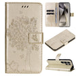 For Samsung Galaxy S25 Ultra 5G Tree & Cat Embossed Pattern Flip Leather Phone Case(Gold) - Galaxy S25 Ultra 5G Cases by PMC Jewellery | Online Shopping South Africa | PMC Jewellery | Buy Now Pay Later Mobicred