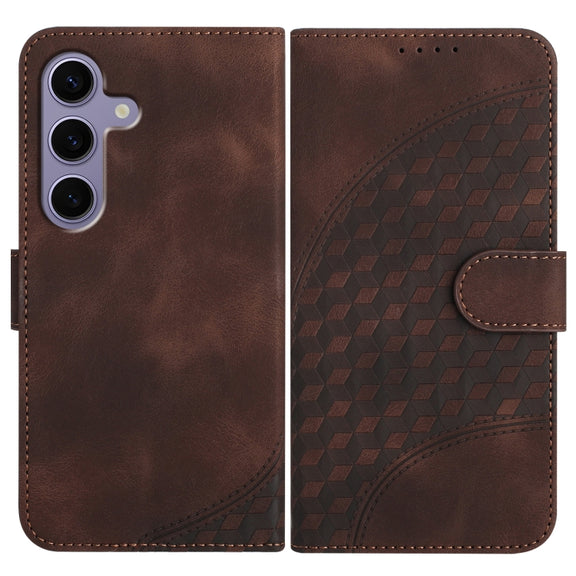For Samsung Galaxy S25 5G YX0060 Elephant Head Embossed Phone Leather Case with Lanyard(Coffee)