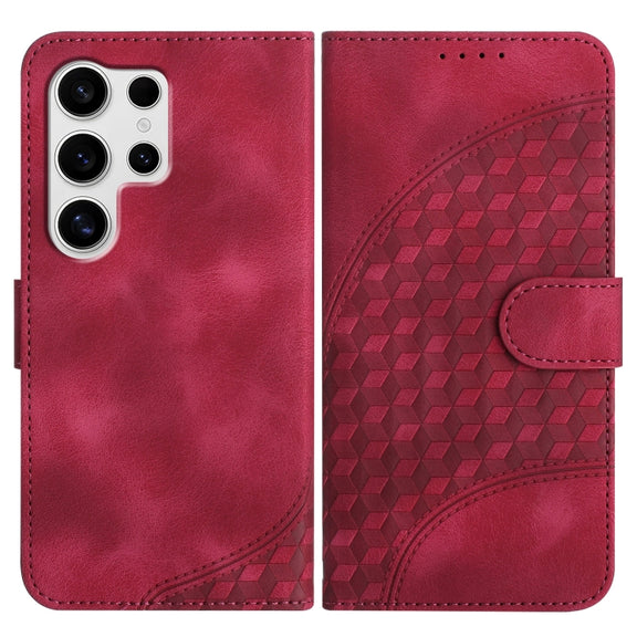 For Samsung Galaxy S25 Ultra 5G YX0060 Elephant Head Embossed Phone Leather Case with Lanyard(Rose Red)