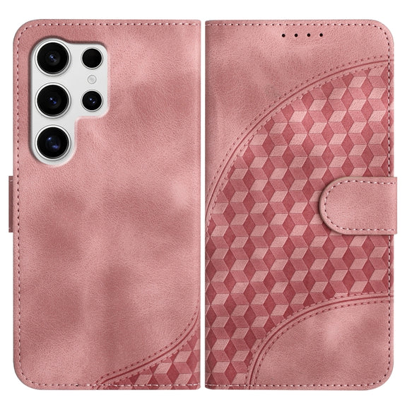 For Samsung Galaxy S25 Ultra 5G YX0060 Elephant Head Embossed Phone Leather Case with Lanyard(Pink)