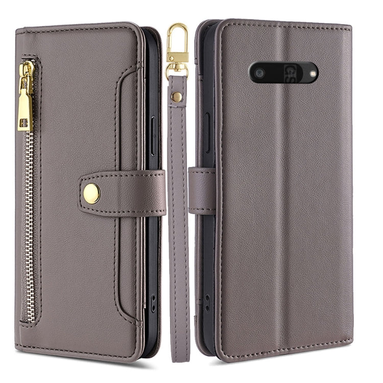 For Kyocera Digno SX4 5G Sheep Texture Cross-body Zipper Wallet Leather Phone Case(Grey) - More Brand by PMC TechLife | Online Shopping South Africa | PMC TechLife | Buy Now Pay Later Mobicred