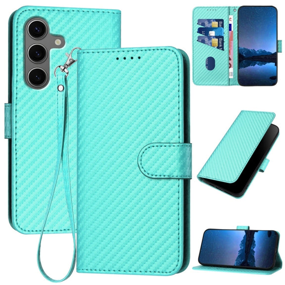 For Samsung Galaxy S25+ 5G YX0070 Carbon Fiber Buckle Leather Phone Case with Lanyard(Light Blue)