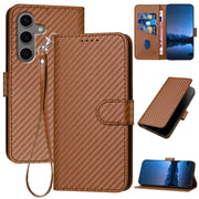 For Samsung Galaxy S25+ 5G YX0070 Carbon Fiber Buckle Leather Phone Case with Lanyard(Coffee)