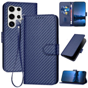 For Samsung Galaxy S25 Ultra 5G YX0070 Carbon Fiber Buckle Leather Phone Case with Lanyard(Royal Blue)