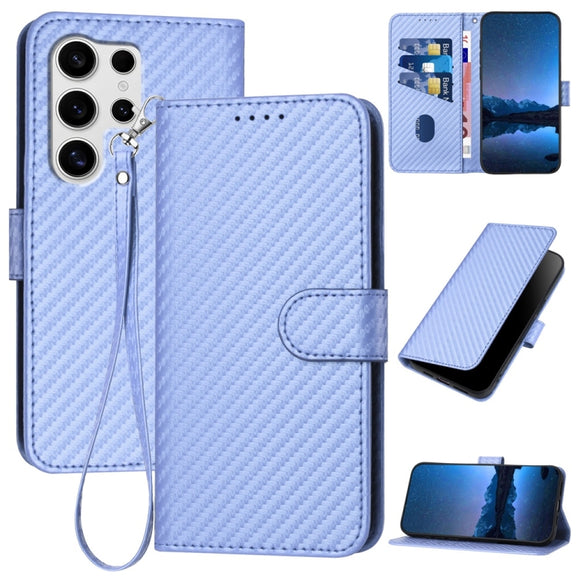 For Samsung Galaxy S25 Ultra 5G YX0070 Carbon Fiber Buckle Leather Phone Case with Lanyard(Light Purple)