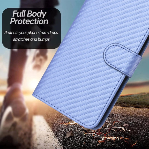 For Samsung Galaxy S25 Ultra 5G YX0070 Carbon Fiber Buckle Leather Phone Case with Lanyard(Light Purple)