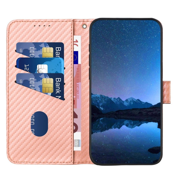 For Samsung Galaxy S25 Ultra 5G YX0070 Carbon Fiber Buckle Leather Phone Case with Lanyard(Pink)