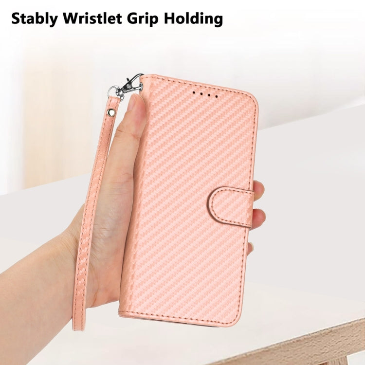 For Samsung Galaxy S25 Ultra 5G YX0070 Carbon Fiber Buckle Leather Phone Case with Lanyard(Pink)