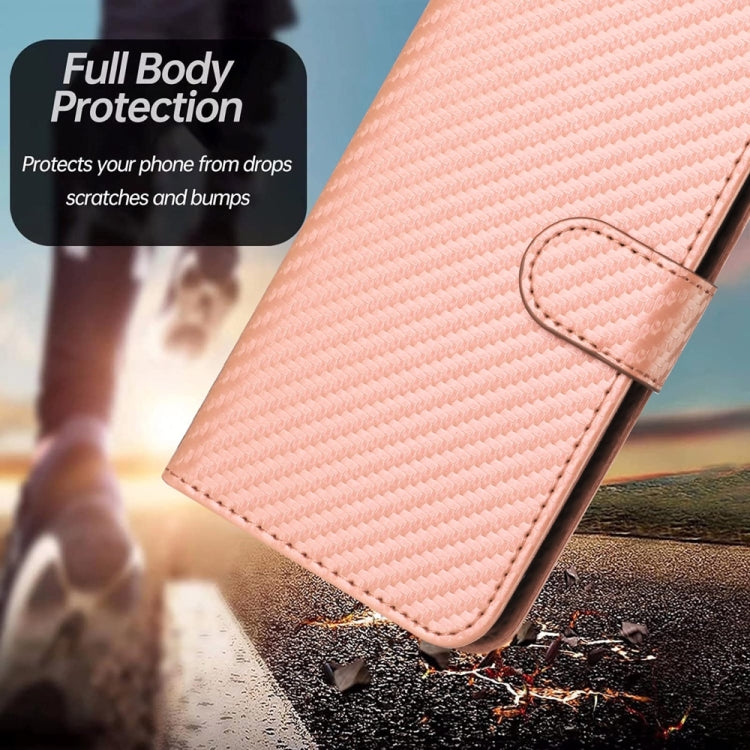 For Samsung Galaxy S25 Ultra 5G YX0070 Carbon Fiber Buckle Leather Phone Case with Lanyard(Pink)