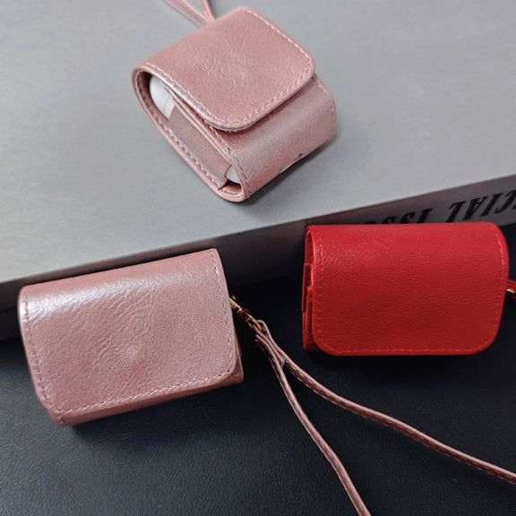 For AirPods 3 Cowhide Texture PU Headset Shockproof Case(Pink)