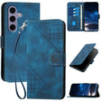 For Samsung Galaxy S25 5G Grid Butterfly Embossed Pattern Leather Phone Case with Lanyard(Dark Blue) - free shipping - PMC Jewellery - Order now!
