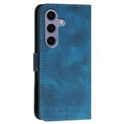 For Samsung Galaxy S25 5G Grid Butterfly Embossed Pattern Leather Phone Case with Lanyard(Dark Blue)