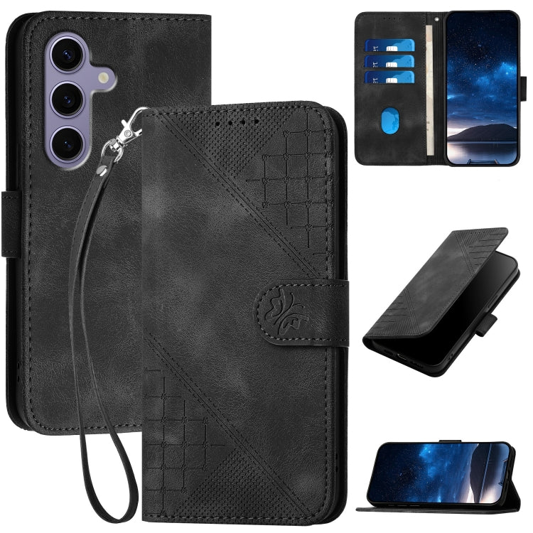For Samsung Galaxy S25 5G Grid Butterfly Embossed Pattern Leather Phone Case with Lanyard(Black) - free shipping - PMC TechLife - Order now!