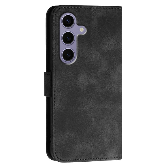 For Samsung Galaxy S25 5G Grid Butterfly Embossed Pattern Leather Phone Case with Lanyard(Black)