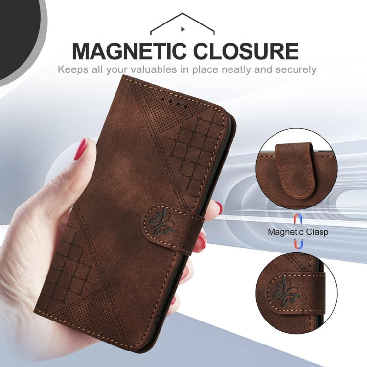 For Samsung Galaxy S25 5G YX0080 Grid Butterfly Embossed Pattern Flip Leather Phone Case with Lanyard(Coffee) - Galaxy S25 5G Cases by PMC TechLife | Online Shopping South Africa | PMC TechLife | Buy Now Pay Later Mobicred