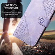 For Samsung Galaxy S25 5G YX0080 Grid Butterfly Embossed Pattern Flip Leather Phone Case with Lanyard(Light Purple)