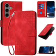 For Samsung Galaxy S25+ 5G YX0080 Grid Butterfly Embossed Pattern Flip Leather Phone Case with Lanyard(Red) - Galaxy S25+ 5G Cases by PMC TechLife | Online Shopping South Africa | PMC TechLife | Buy Now Pay Later Mobicred