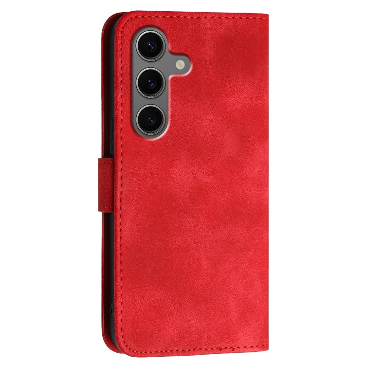 For Samsung Galaxy S25+ 5G YX0080 Grid Butterfly Embossed Pattern Flip Leather Phone Case with Lanyard(Red)