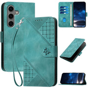 For Samsung Galaxy S25+ 5G YX0080 Grid Butterfly Embossed Pattern Flip Leather Phone Case with Lanyard(Light Blue)