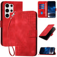 For Samsung Galaxy S25 Ultra 5G YX0080 Grid Butterfly Embossed Pattern Flip Leather Phone Case with Lanyard(Red) - Galaxy S25 Ultra 5G Cases by PMC TechLife | Online Shopping South Africa | PMC TechLife | Buy Now Pay Later Mobicred