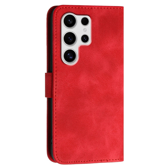 For Samsung Galaxy S25 Ultra 5G YX0080 Grid Butterfly Embossed Pattern Flip Leather Phone Case with Lanyard(Red)