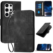 For Samsung Galaxy S25 Ultra 5G YX0080 Grid Butterfly Embossed Pattern Flip Leather Phone Case with Lanyard(Black)
