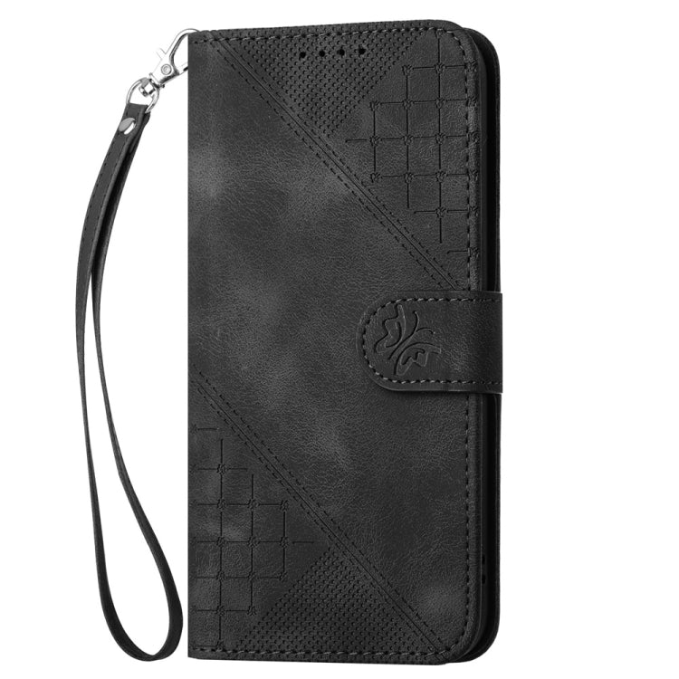 For Samsung Galaxy S25 Ultra 5G YX0080 Grid Butterfly Embossed Pattern Flip Leather Phone Case with Lanyard(Black)
