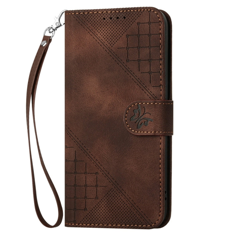 For Samsung Galaxy S25 Ultra 5G YX0080 Grid Butterfly Embossed Pattern Flip Leather Phone Case with Lanyard(Coffee) - Galaxy S25 Ultra 5G Cases by PMC TechLife | Online Shopping South Africa | PMC TechLife | Buy Now Pay Later Mobicred