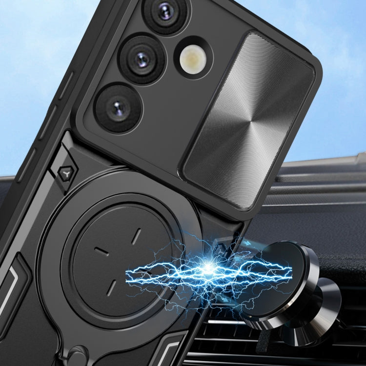 For Samsung Galaxy S25+ 5G CD Texture Sliding Camshield Magnetic Holder Phone Case(Pink)