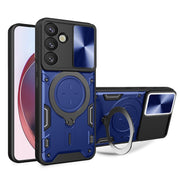For Samsung Galaxy S25+ 5G CD Texture Sliding Camshield Magnetic Holder Phone Case(Blue)