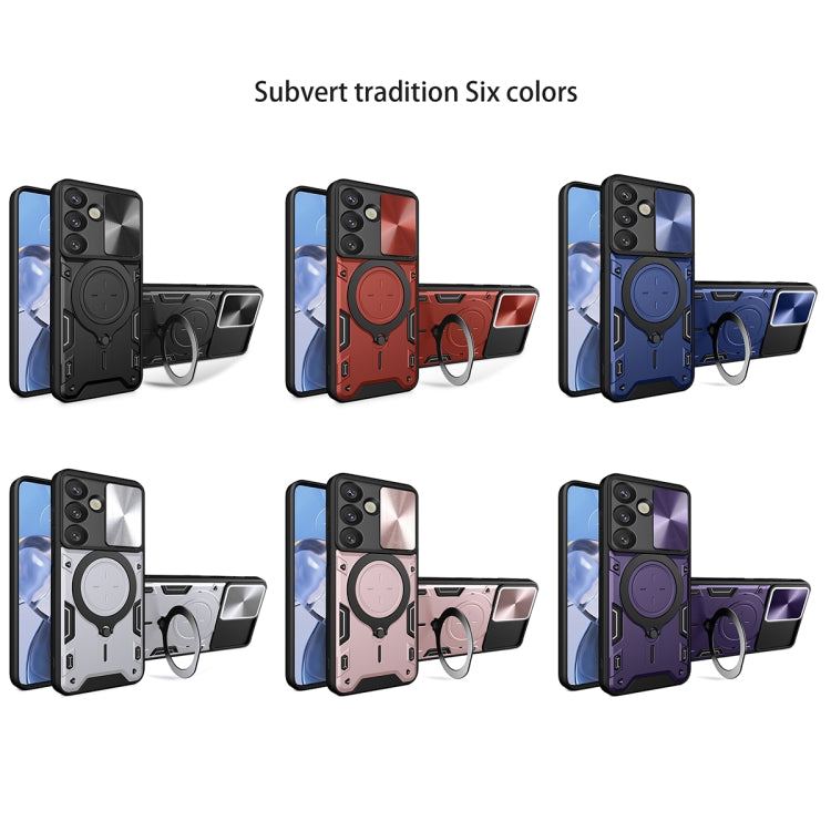 For Samsung Galaxy S25 5G CD Texture Sliding Camshield Magnetic Holder Phone Case(Pink) - free shipping - PMC Jewellery - Order now!