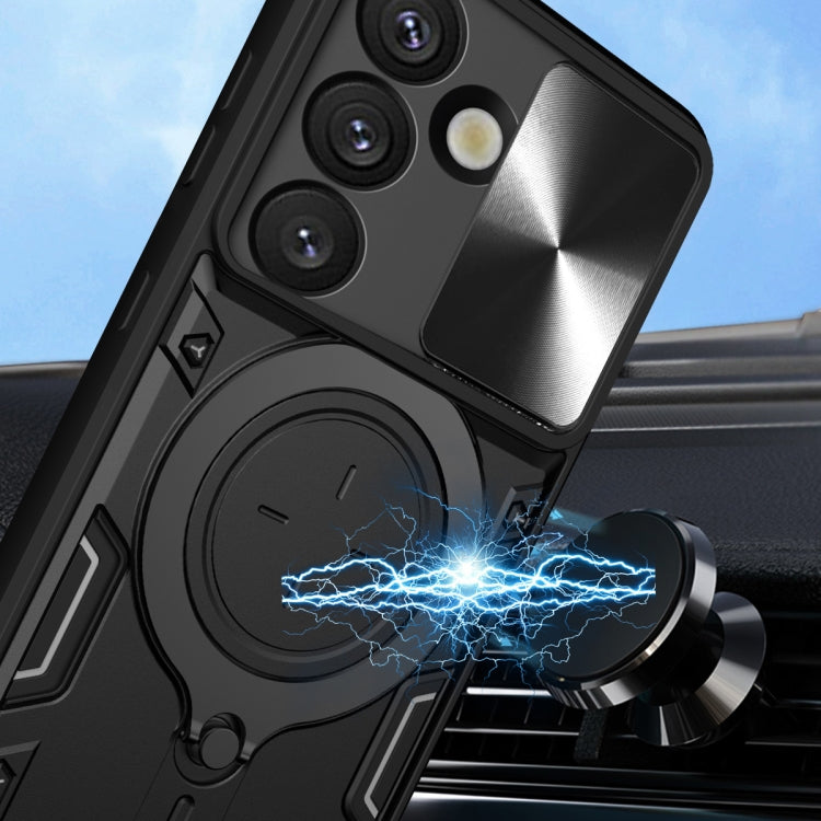 For Samsung Galaxy S25 5G CD Texture Sliding Camshield Magnetic Holder Phone Case(Black)