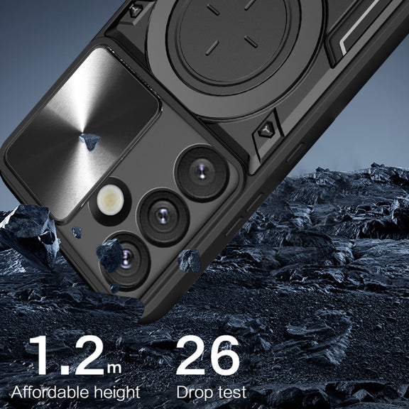 For Samsung Galaxy S25 5G CD Texture Sliding Camshield Magnetic Holder Phone Case(Black)