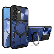 For Samsung Galaxy S25 5G CD Texture Sliding Camshield Magnetic Holder Phone Case(Blue)