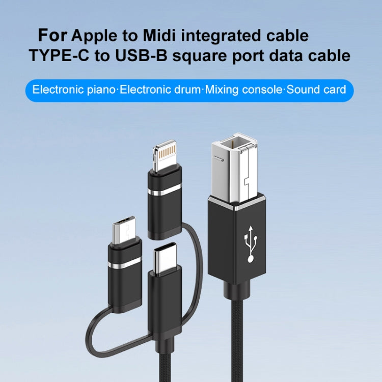 3 in 1 8 Pin, Type-C, Micro USB to USB-B MIDI Instruments Printer Cable, Length: 1m, Length:1m(Silver)