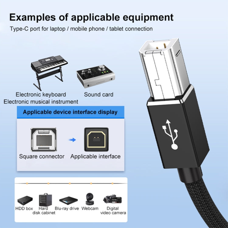 3 in 1 8 Pin, Type-C, Micro USB to USB-B MIDI Instruments Printer Cable, Length: 1m, Length:1m(Silver)
