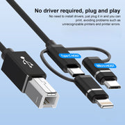 3 in 1 8 Pin, Type-C, Micro USB to USB-B MIDI Instruments Printer Cable, Length: 1m, Length:1m(Silver)