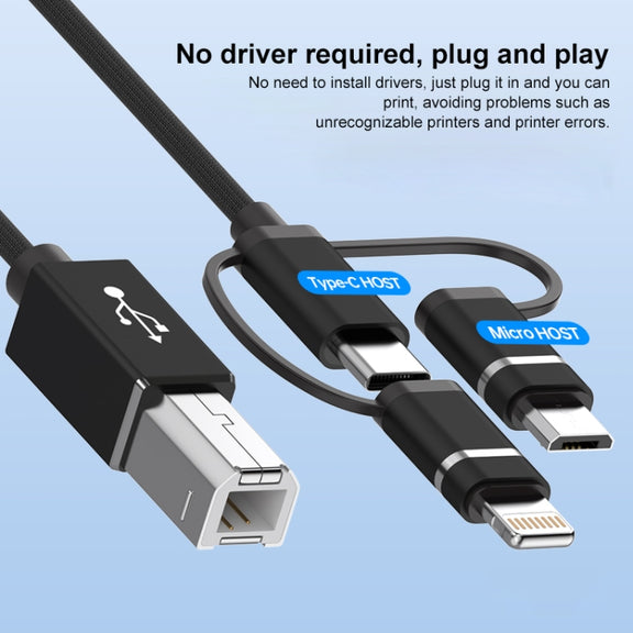 3 in 1 8 Pin, Type-C, Micro USB to USB-B MIDI Instruments Printer Cable, Length: 1m, Length:1m(Silver)