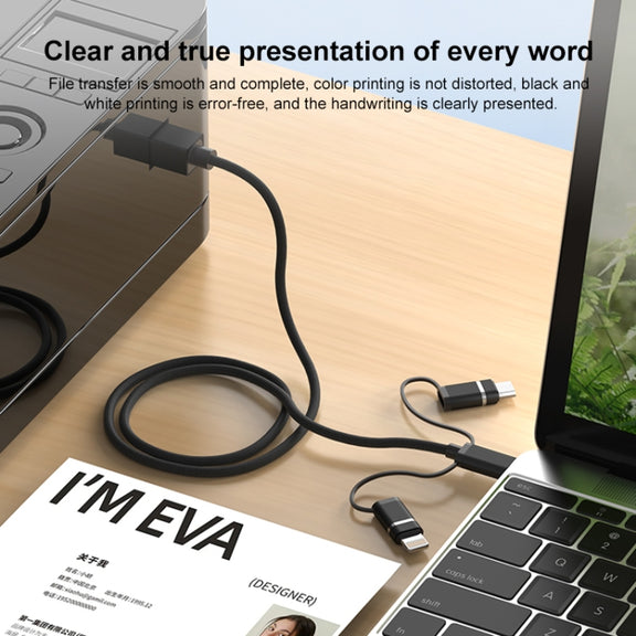 3 in 1 8 Pin, Type-C, Micro USB to USB-B MIDI Instruments Printer Cable, Length: 1m, Length:1m(Silver)